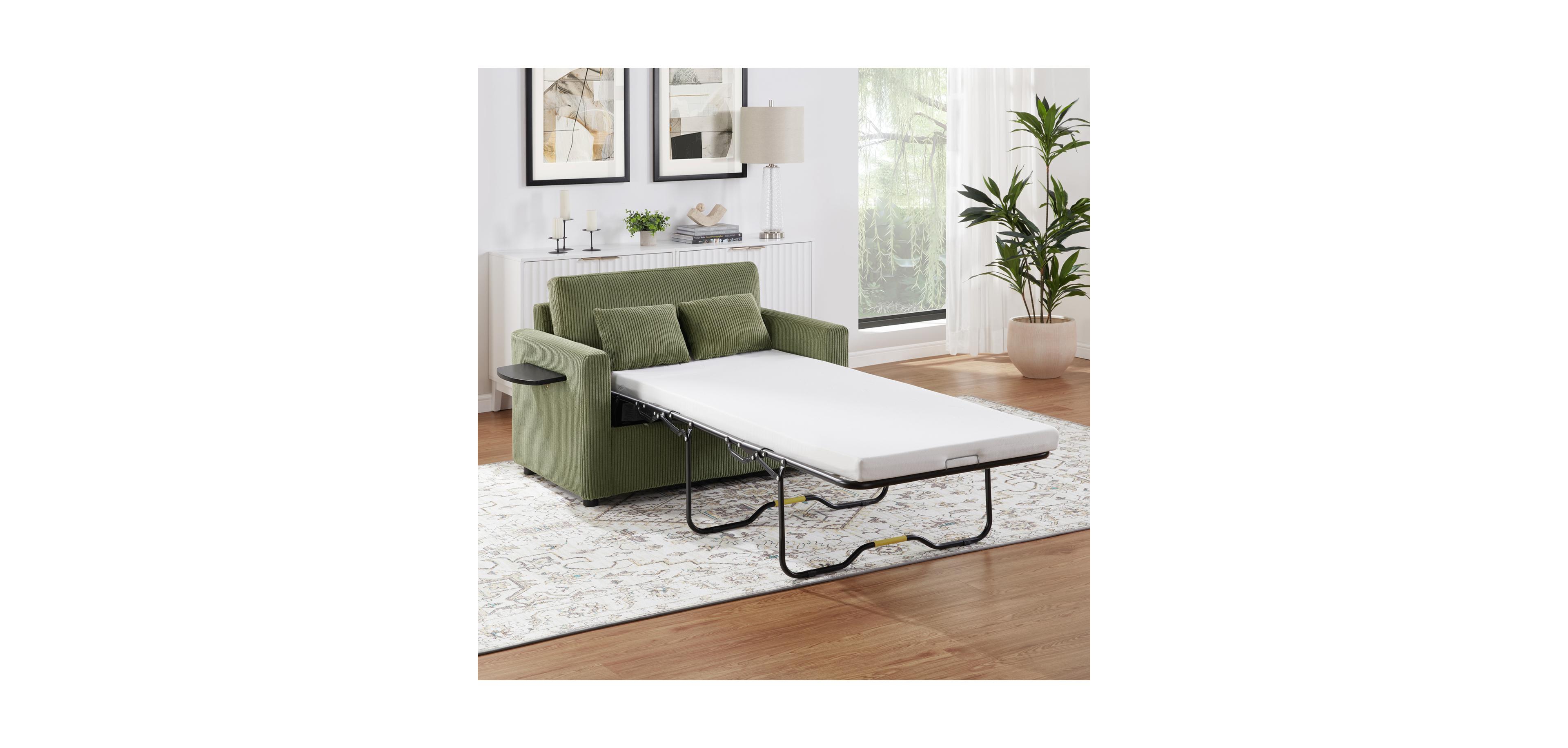 Streamdale Furniture Twin Sofa Bed Sleeper Loveseat w/ Foldable Mattress, Table, Usb - Gray