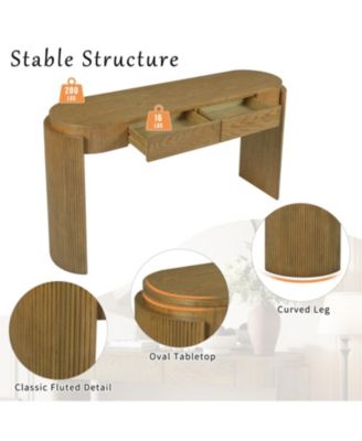 Fluted Console Table with Drawers - Natural Pine