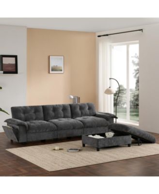 Streamdale L-Shape Sectional Sofa w/ Ottoman, Charging, Cup Holder, Storage