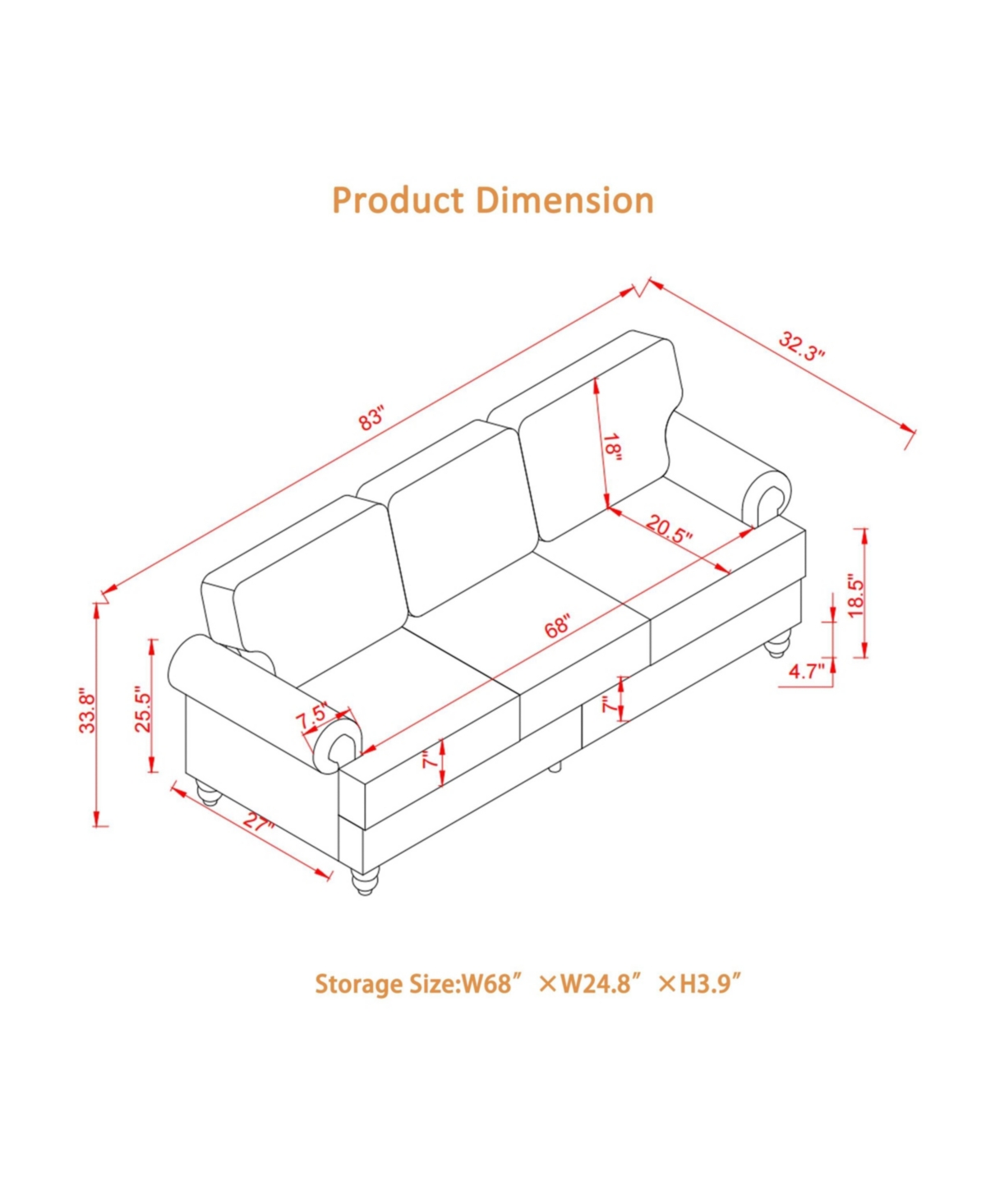 Streamdale Furniture 83" Modern Beige Sofa with Nailhead Trim