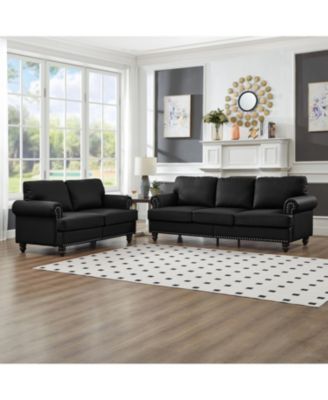 Modern Classic Black Leather 2+3 Seater Sofa Set
