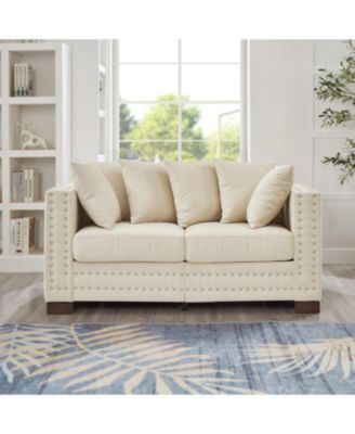 Modern Velvet Loveseat with Silver Nails - Apricot