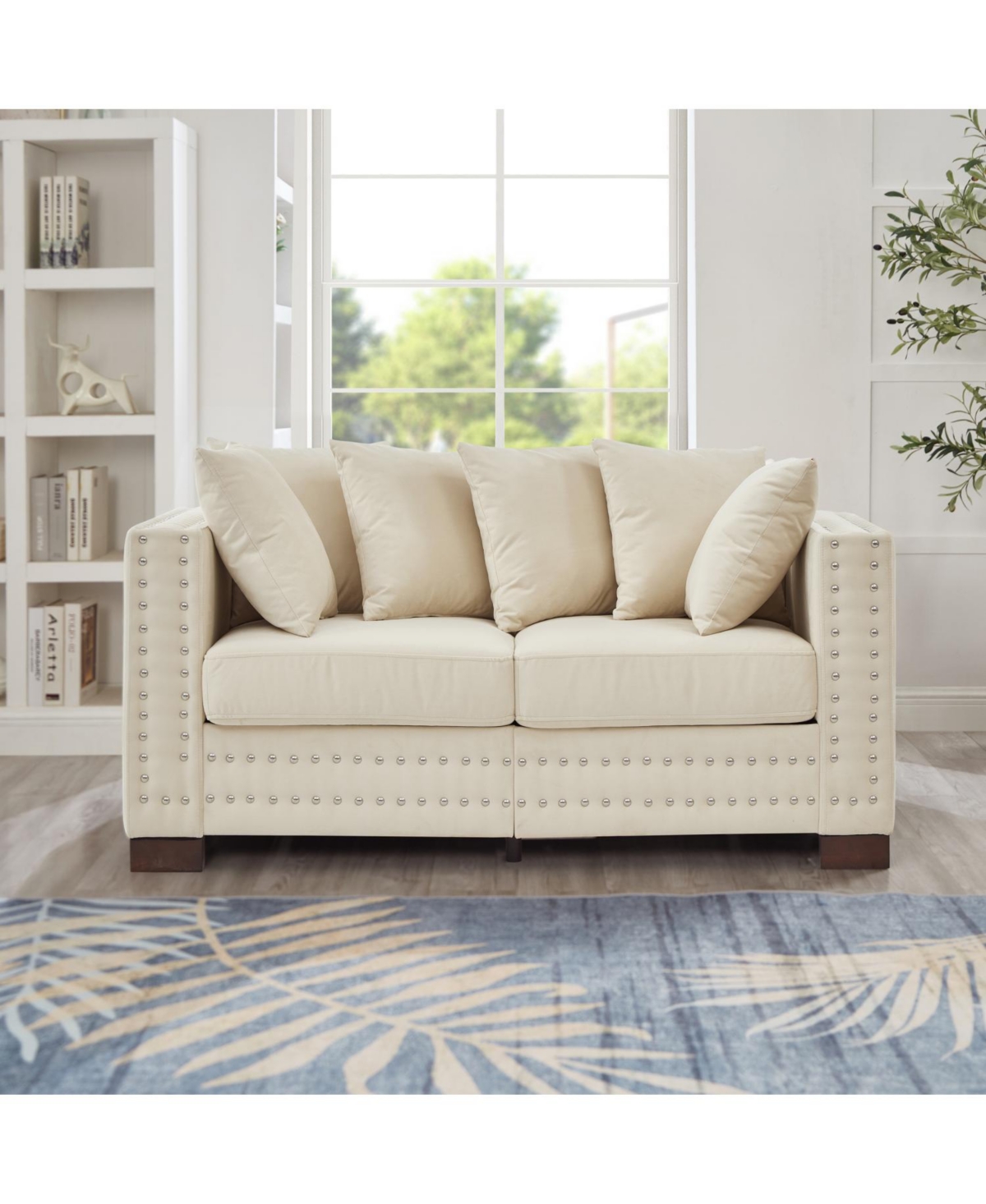 Streamdale Furniture Modern Velvet Loveseat with Silver Nails - Apricot