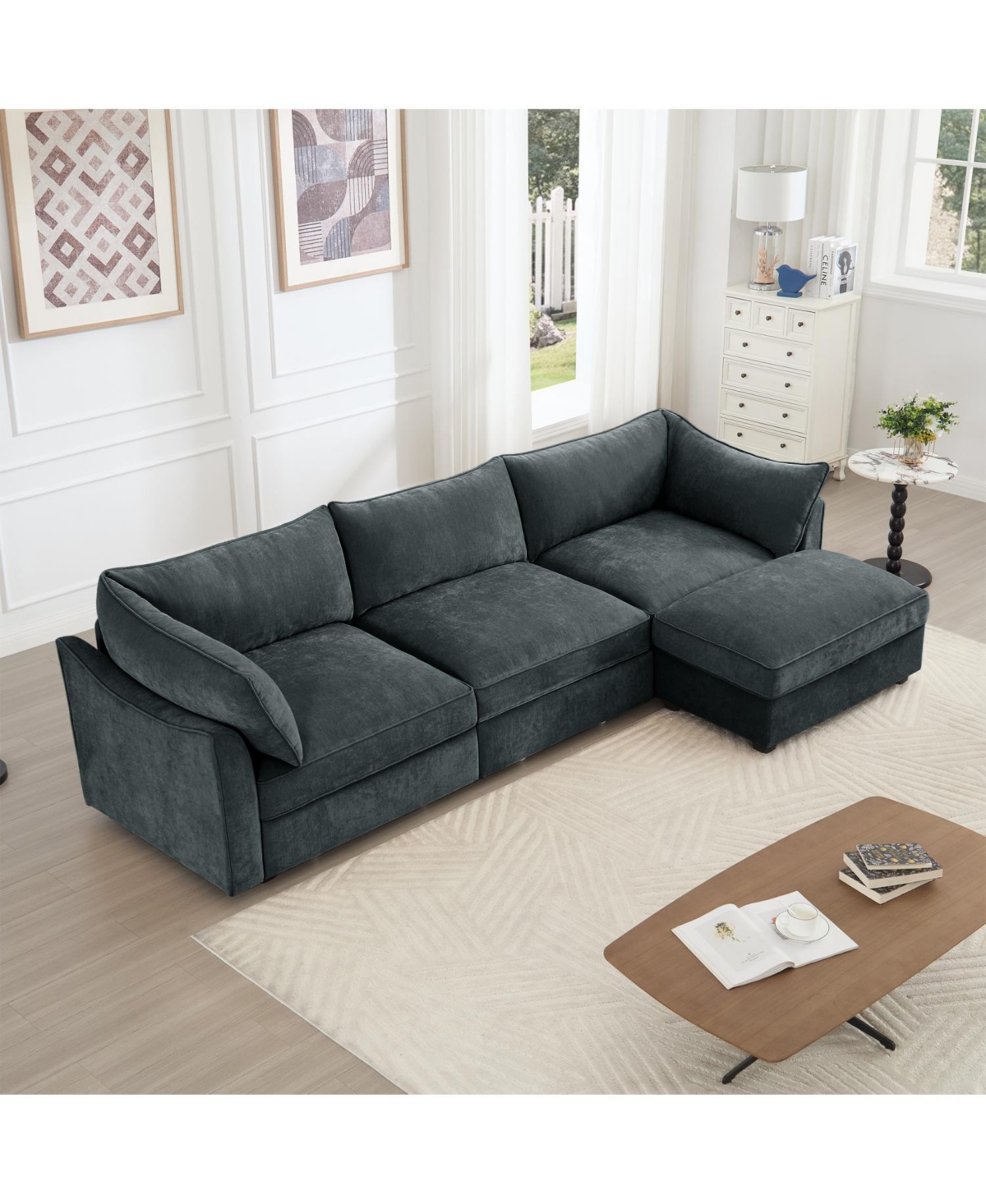 Streamdale Furniture L-Shaped Sectional Sofa with Ottoman