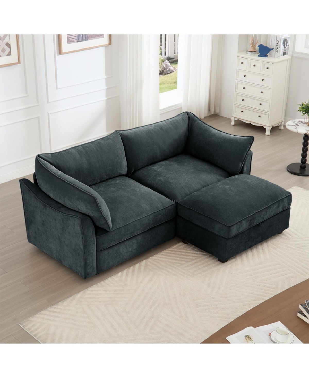 Streamdale Furniture 2-Seater Sofa with Ottoman & Storage
