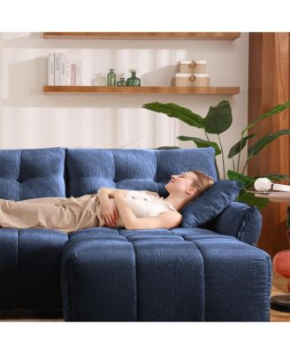 Blue Chenille 3-Seater Sofa Set with Ottoman and Pillows