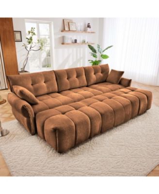Streamdale Burnt Orange 3-Seater Chenille Sofa Set with Ottomans & Pillows