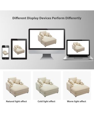 Corduroy Chaise Lounge Sofa w/ Ottoman, Storage & Cupholders