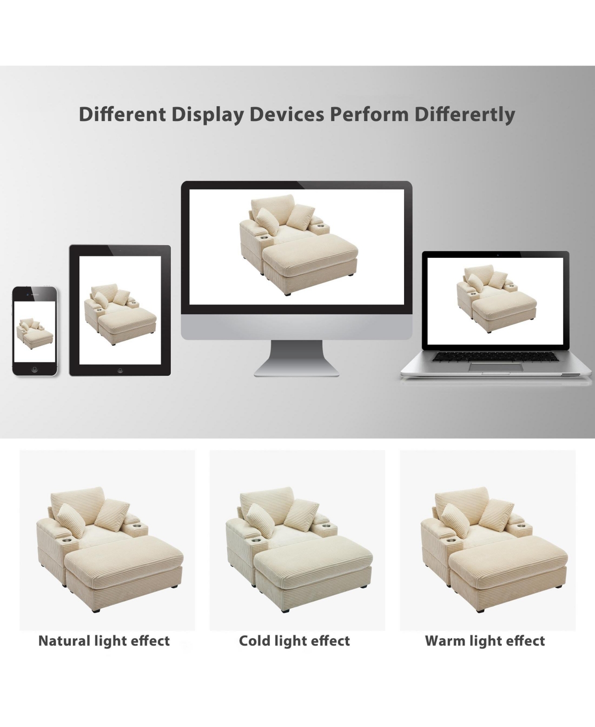 Streamdale Furniture Streamdale Corduroy Chaise Lounge Sofa w/ Ottoman
