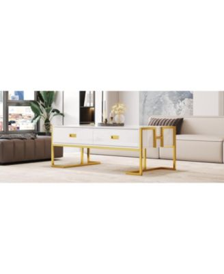 Modern Black Rectangular Coffee Table with 4 Drawers and Gold Base in 47.3"
