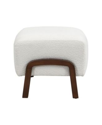 Upholstered Ottoman, Wooden Legs, Boucle