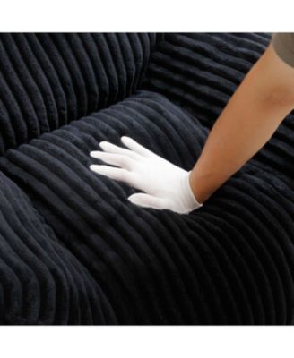 Giant Plush Bean Bag Chair w/ Footstool - Comfy Black Lounge Sofa