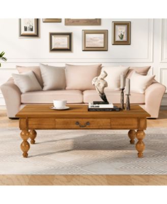 Wooden Coffee Table with Drawer & Gourd Legs (Natural)