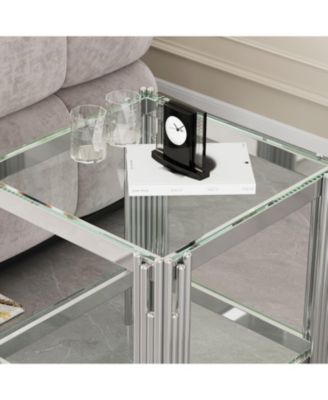 Modern Tempered Glass Top End table with Silver Stainless Steel Frame