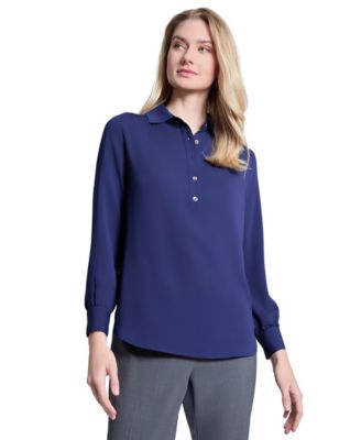 Long Sleeve Shirttail Side Button Popover Tunic