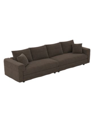 Plush Corduroy 4-Seat Sofa, Modern Comfy Cloud Couch, Deep Seat, Camel