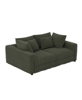  Corduroy 4-Seat Sofa, Modern Comfy Cloud Couch with Pillows, Green