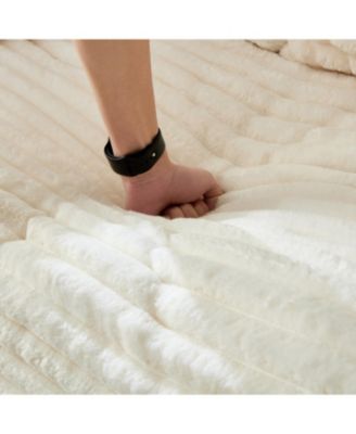 Plush Corduroy 4-Seat Sofa with Ottoman - Beige