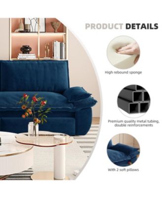 Queen Pull Out Sleeper Sofa Bed - 3-in-1 Convertible Velvet Loveseat, Blue