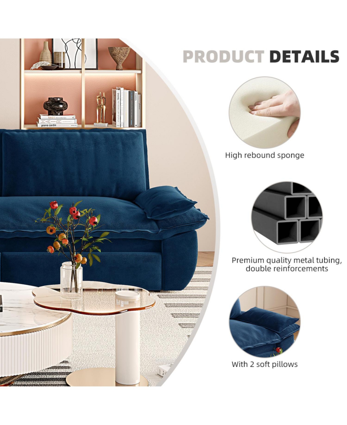 Streamdale Furniture Queen Pull Out Sleeper Sofa Bed - 3-in-1 Convertible Velvet Loveseat, Blue