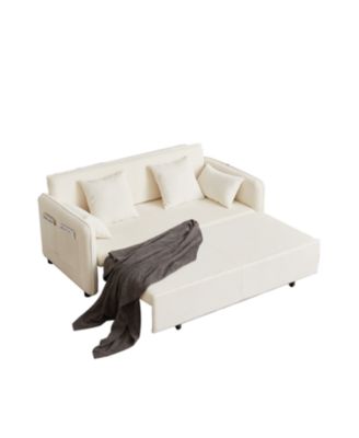 66" Sleeper Sofa Bed 3-in-1 Pullout, Corduroy, Beige