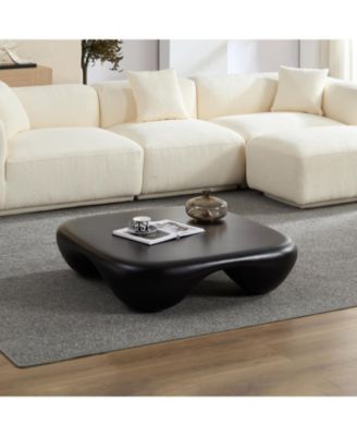 Modern Coffee Table Faux Travertine Textured for Livingroom/Office,black