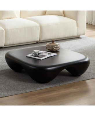 Modern Coffee Table Faux Travertine Textured for Livingroom/Office,black