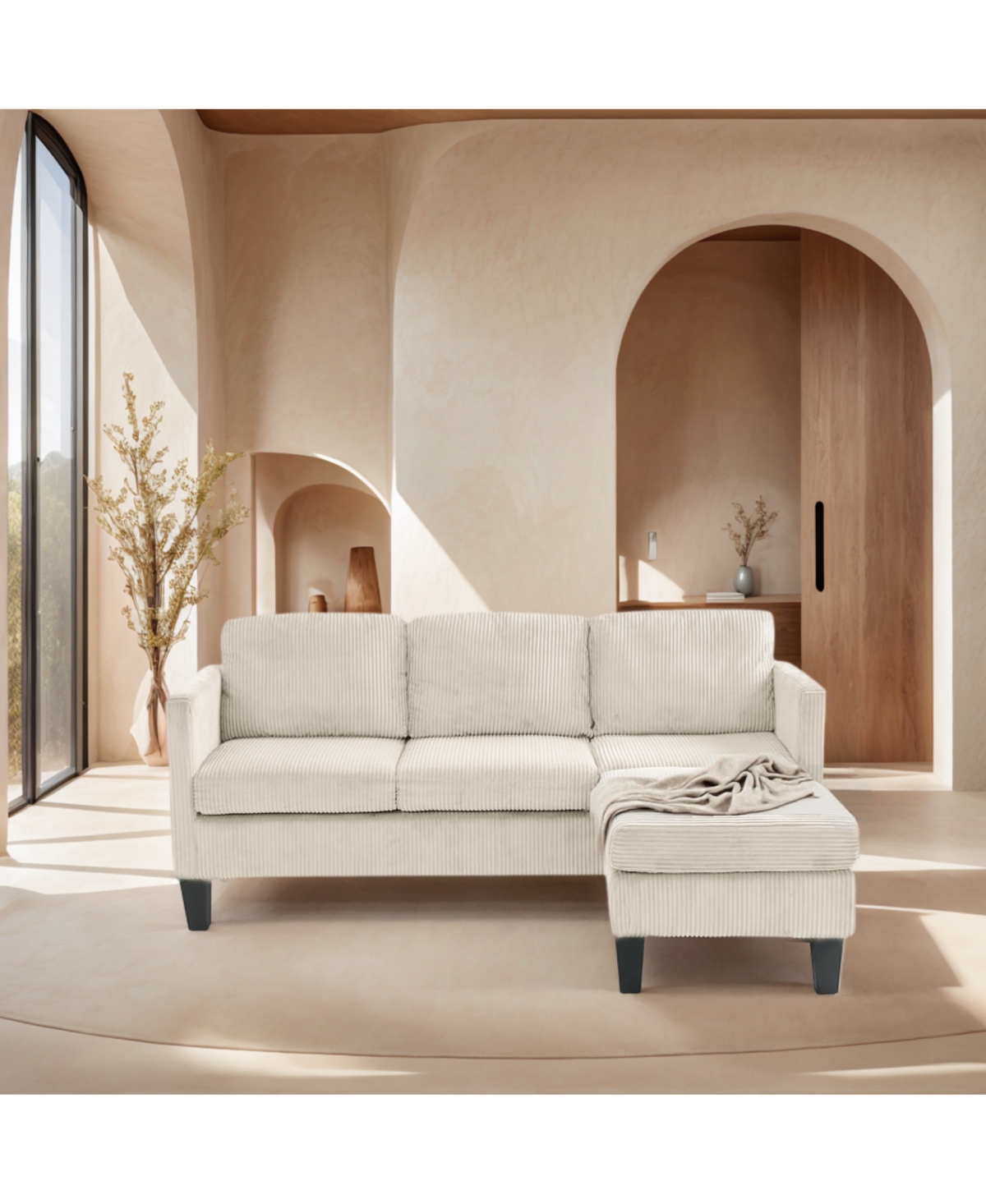 Streamdale Furniture L-Shaped Corduroy Sofa- Modern Design, Easy Assembly