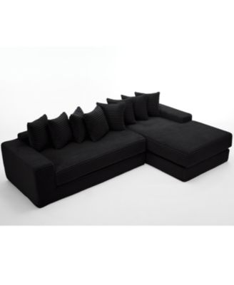 Streamdale Oversize Cloud Sectional Sofa Bed, L-Shape, 8 Pillows, Corduroy, Black (Right Facing)