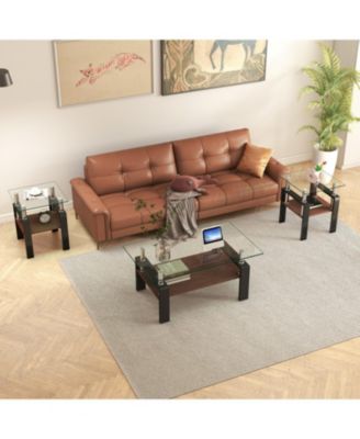 2 Modern Glass Tea/Coffee Tables - Transparent/Black