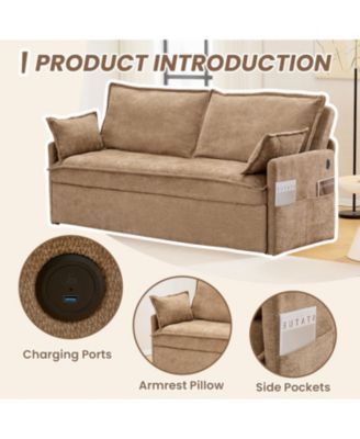 59.5" Chenille Sleeper Sofa Bed w/ Storage & USB Charging