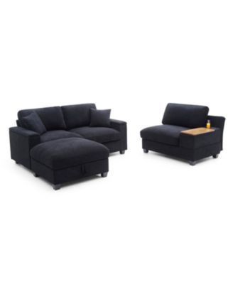 Streamdale Oversized L-Shaped Sectional Sofa with Drop Down Table & Storage Ottoman