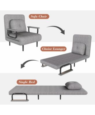 Folding Sofa Bed Chair - 5-Position Adjustable Backrest (Grey