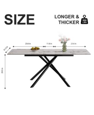 59" Modern Expandable Dining Table, Sintered Stone Top, Black X-Base