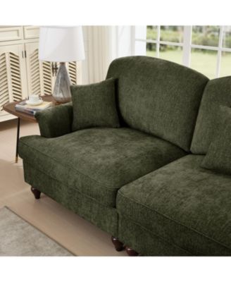 Mid Century Modular Sectional Sofa, Chenille, Ottoman, Green