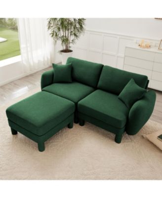 Boucle Loveseat Sofa with Ottoman & Shell Armrests