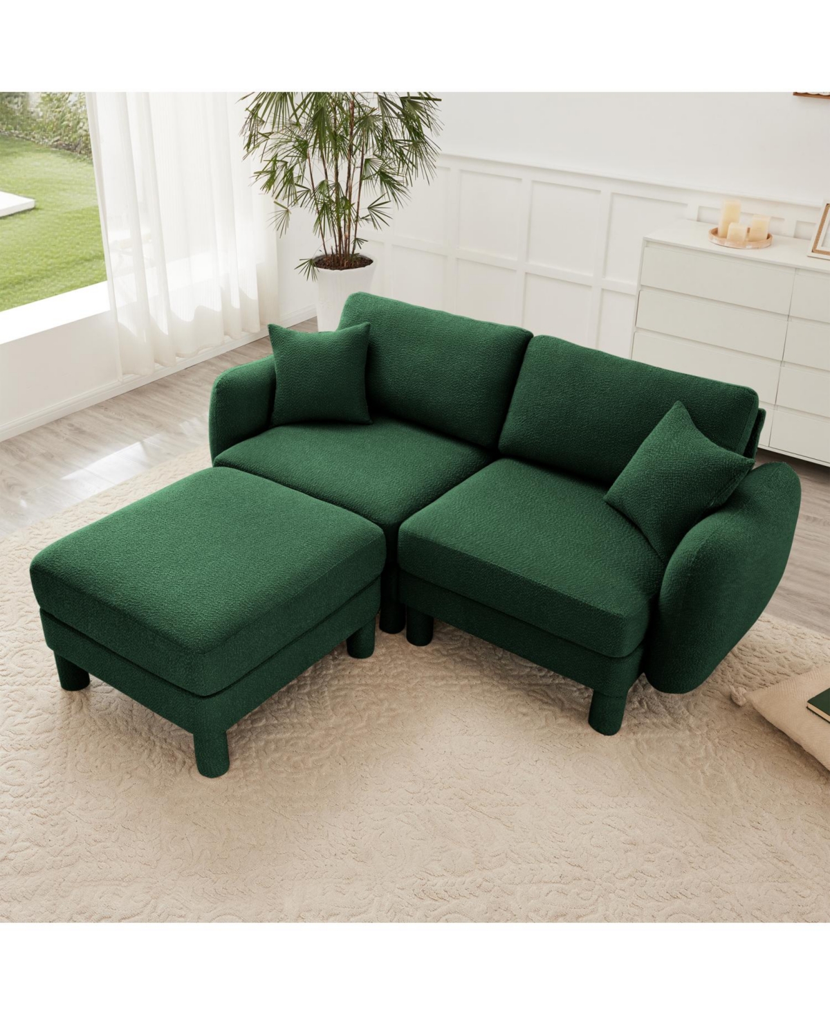 Streamdale Furniture Boucle Loveseat Sofa with Ottoman & Shell Armrests