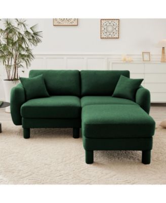 Boucle Loveseat Sofa with Ottoman & Shell Armrests