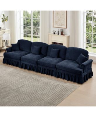 Mid Century 4-Seater Chenille Sofa with Flared Arms