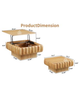 Square Lift-Top Coffee Table with Solid Wood Frame and Hidden Storage