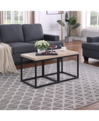 Oak End Table Set (2) - Wood & Metal Nightstand