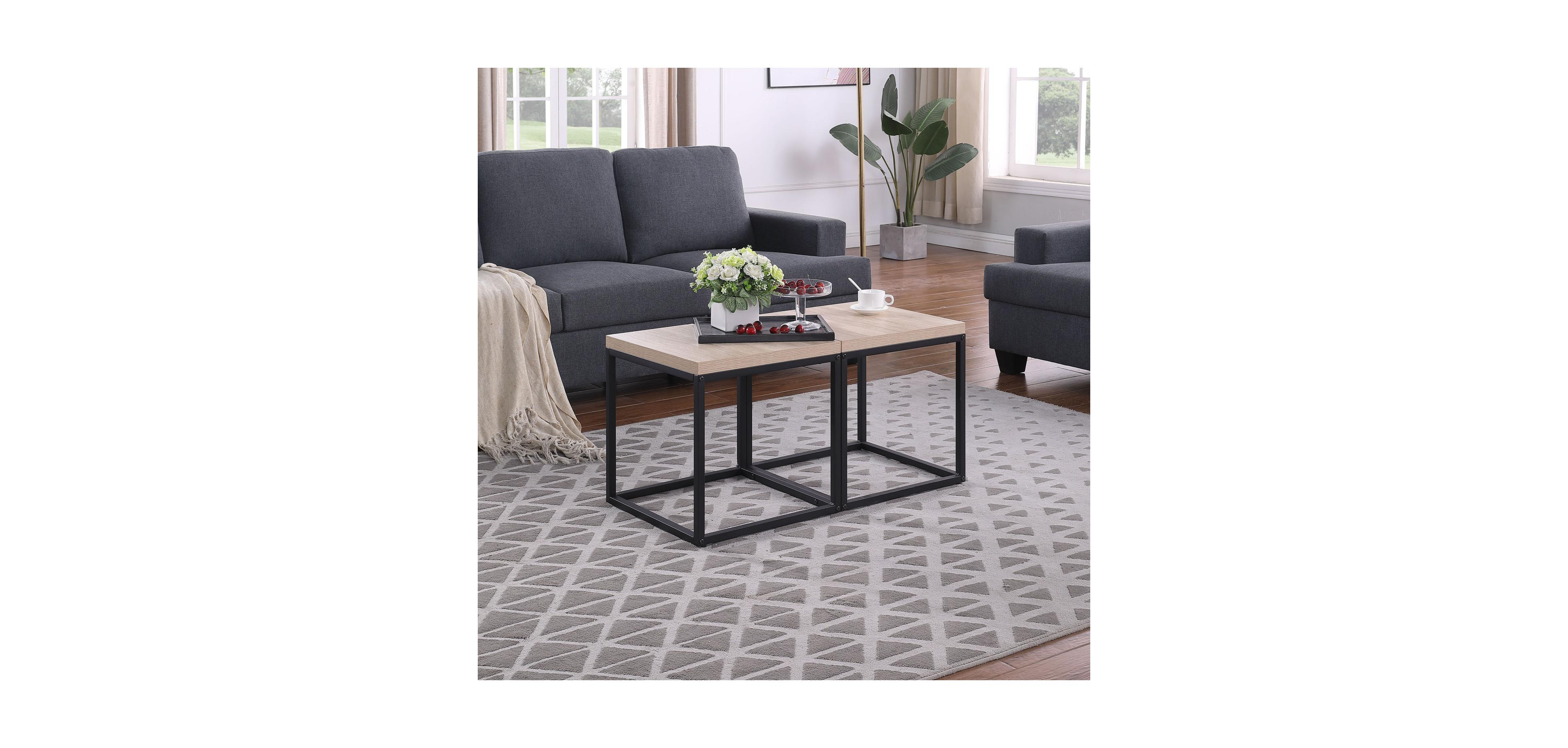 Streamdale FurnitureNatural Oak End Table Set (2) - Wood & Metal Nightstand
