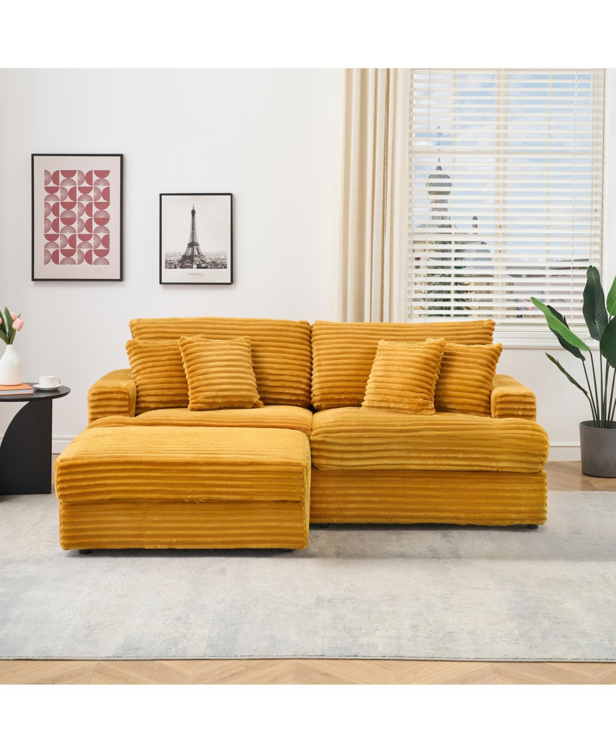 Streamdale Furniture Orange Corduroy Sofa w/ Storage Leg & Pillows