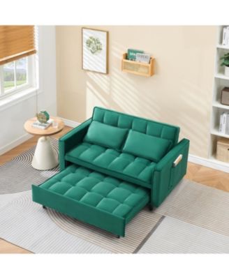  55" Green Velvet Sofa with Pockets & Convertible Design