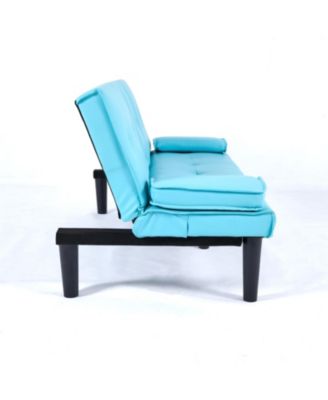 67" Blue PVC Sofa Bed - Foldable with Cup Holder