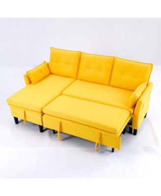  L-Shaped Sectional Sofa w/ Storage - Yellow Cotton-Linen