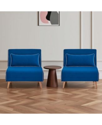 Modern Blue Velvet Foldable Sofa Bed Set (2