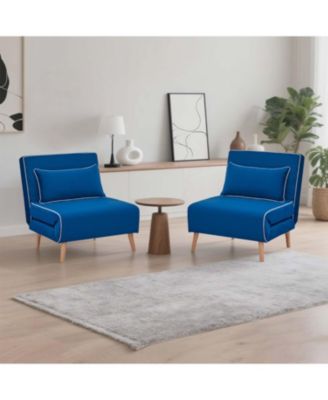 Modern Blue Velvet Foldable Sofa Bed Set (2