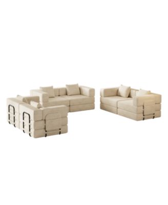  Corduroy Folding Sofa Bed with Storage & Cushions