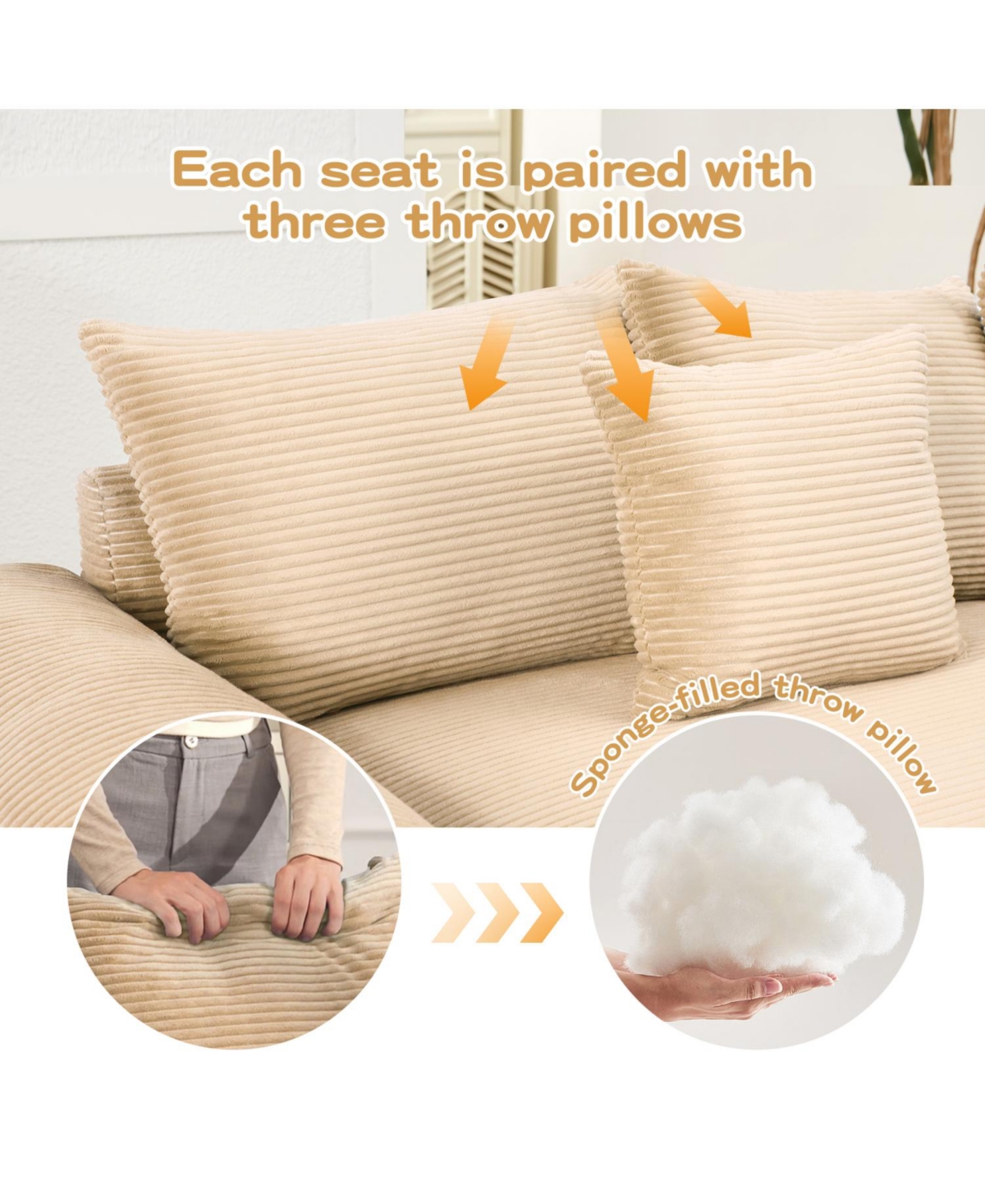 Streamdale Furniture Oversized Modular Sectional (with Ottoman) Corduroy Cloud Design Couch